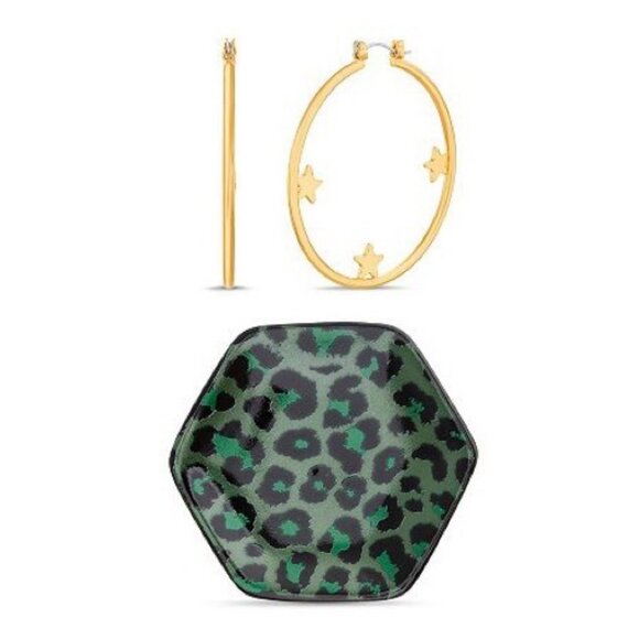 Steve Madden Medium Gold Star Hoop Earring & Cheetah Trinket Tray Gift Set NEW - Picture 9 of 9